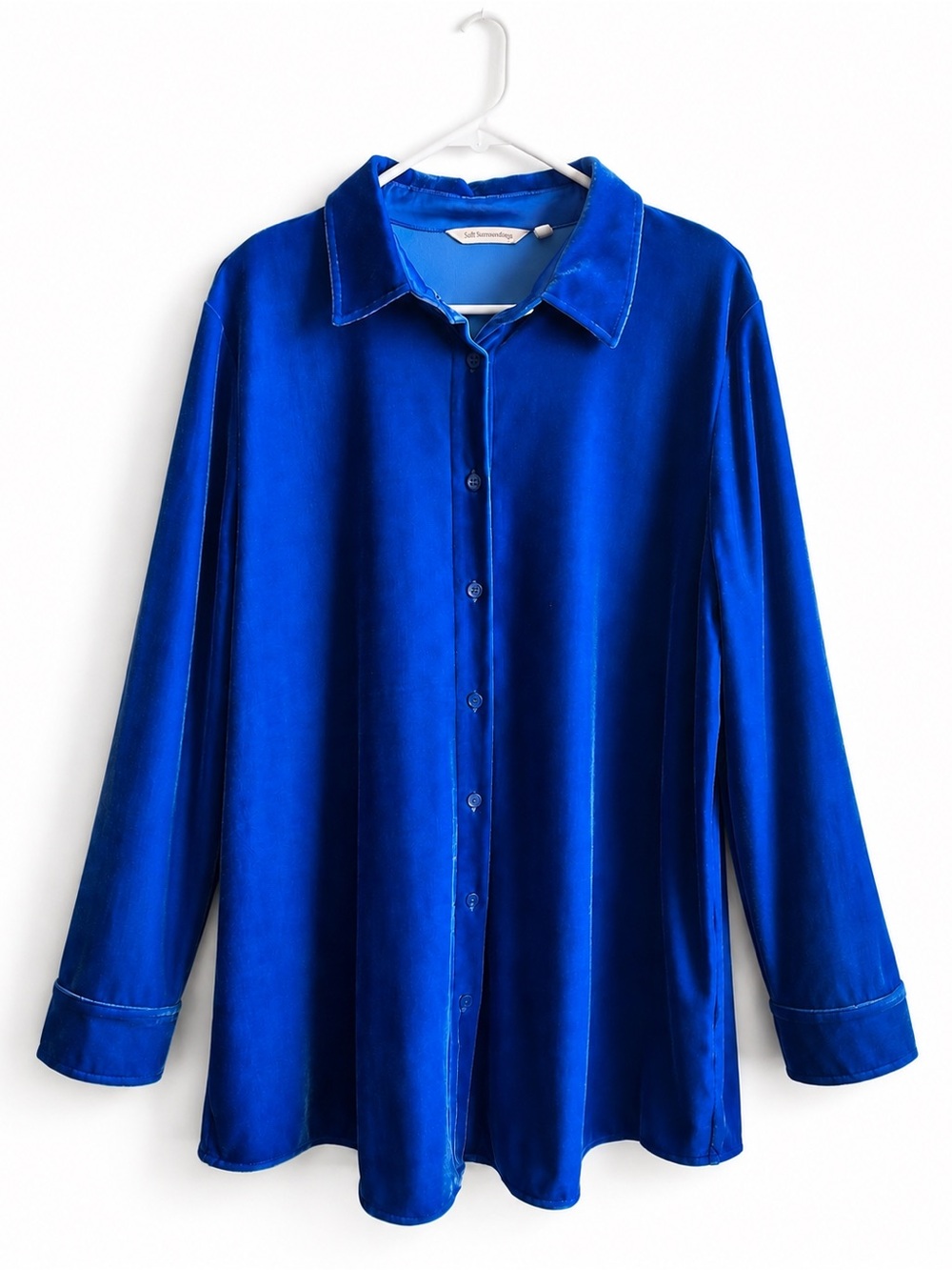 Soft Surroundings Blue Velvet Boyfriend Shirt Tunic Button Up Top Size L